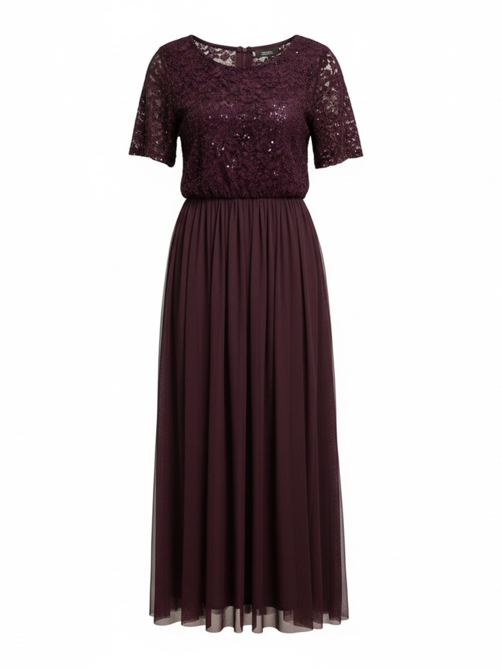 Elegant Lace & Tulle Maxi Dress in Deep Plum